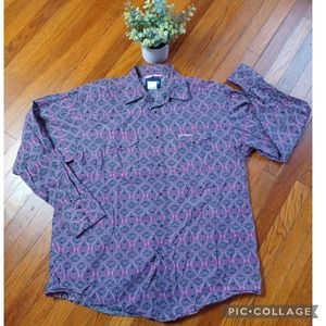 Wrangler Pink Geometric Pattern Western LS Shirt Sz L